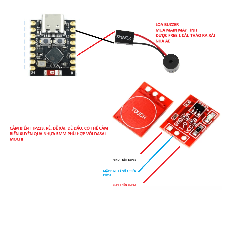 Cảm biến chạm và buzzer cho ESP32C3